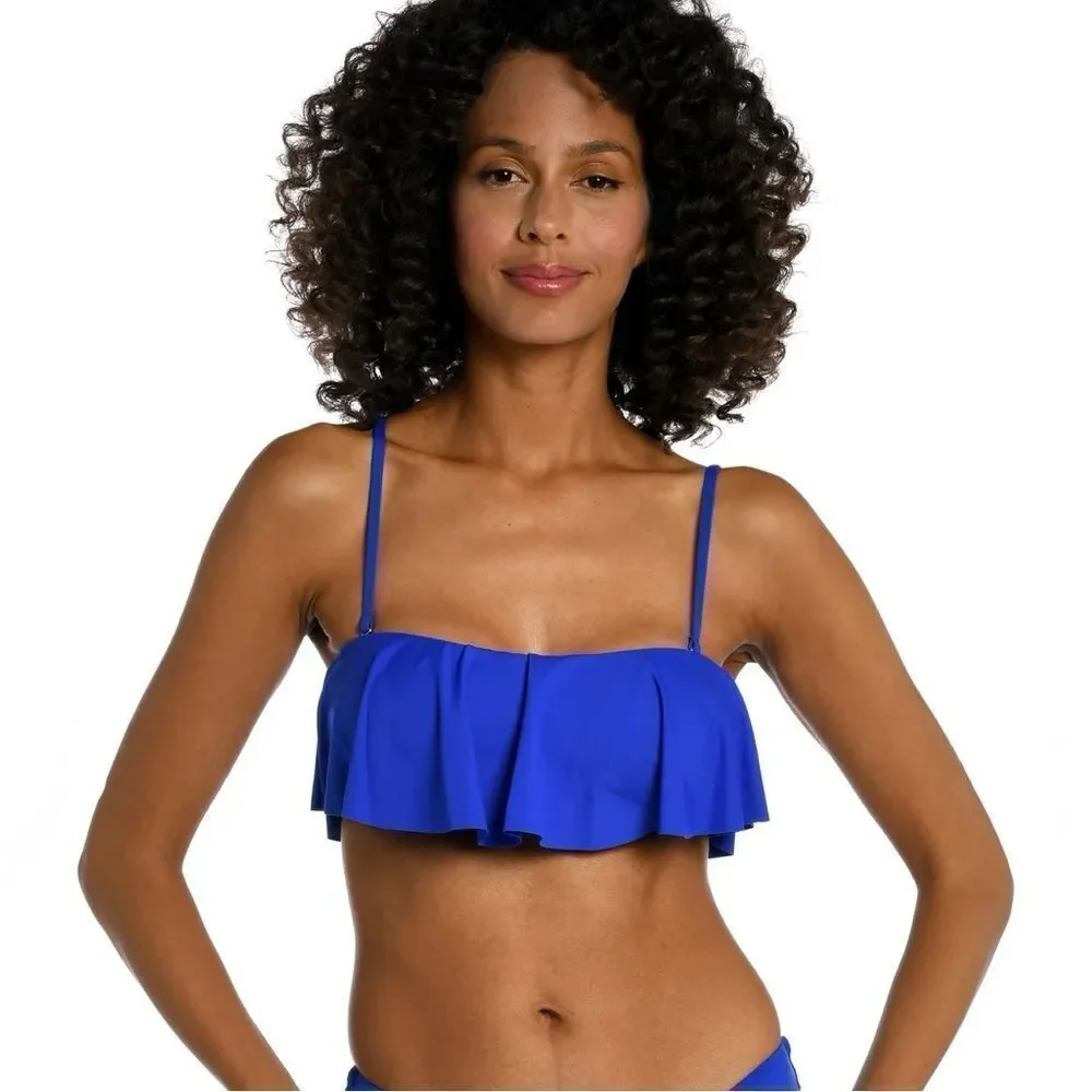 La Blanca Island Goddess Ruffle Bandeau Swimsuit- Sapphire Size 10 NWT